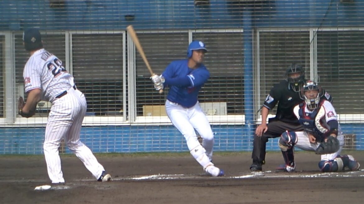 実戦で長打を打ちまくる板山が今日もタイムリーツーベース！広角打法でレフト越え！ (2024/02/18)
