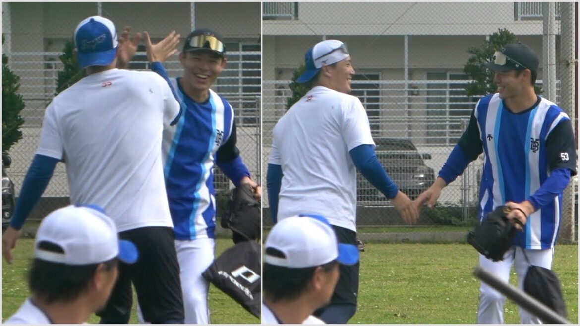 オリックスでチームメイトだった中川颯と再会してめちゃくちゃ嬉しそうな齋藤綱記！ (2024/02/17)