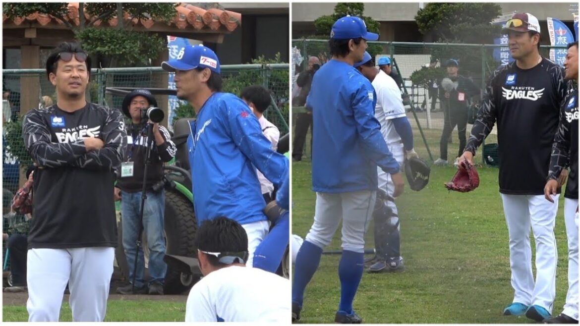 楽天・浅村、田中将大らと談笑する涌井。堀内にはキックをお見舞い(笑)（2024年2月24日）