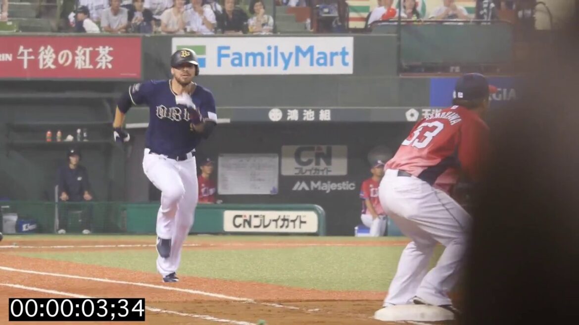 2017.7.25 オリックス・バファローズ ステフェン・ロメロ 全速力が相手のミスを生み、内野安打に（一塁到達タイム）