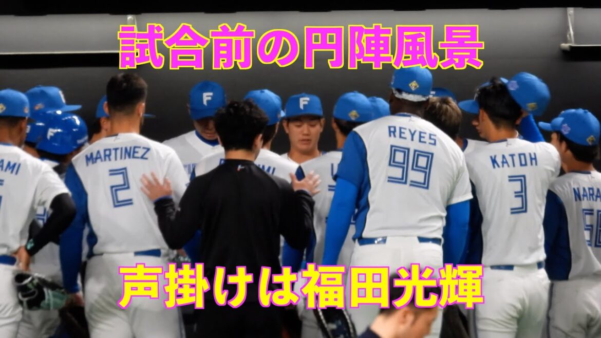 【20240303】試合前の円陣風景。今日の声掛けは福田光輝（日本ハム対阪神）