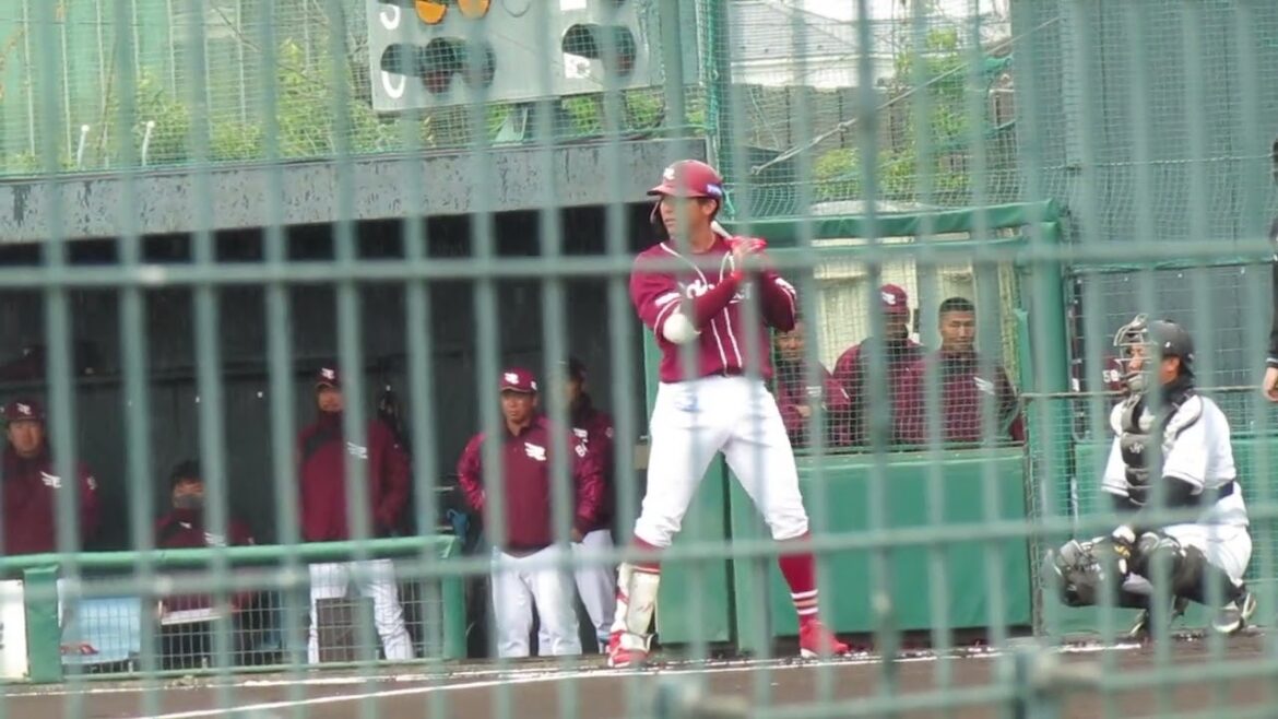 楽天 田中貴也2024バッティングフォーム ヒットを放つ（春季教育リーグ 千葉ロッテマリーンズ対 楽天ゴールデンイーグルス） ＃2024年3月5日