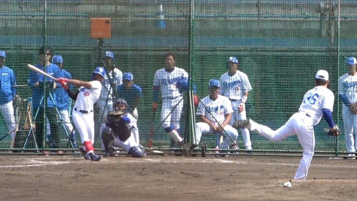 龍空がドラ4高卒ルーキー福田幸之介の直球を引っ張ってツーベース！読谷第5クール2日目シート打撃（2024年2月21日）