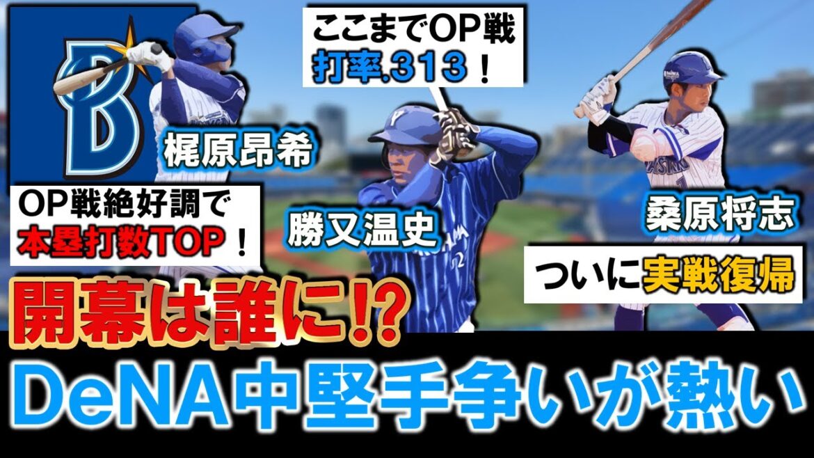 【一体開幕は誰に!?】DeNAの中堅手争いが熱い!3年目『梶原昂希』が現在HR王&OPS1.111とOP戦絶好調!さらに野手転向『勝又温史』もOP戦打率.313&『桑原将志』が怪我から復帰で激戦に! 【一体開幕は誰に!?】DeNAの中堅手争いが熱い!3年目『梶原昂希』が現在HR王&OPS1.111とOP戦絶好調!さらに野手転向『勝又温史』もOP戦打率.313&『桑原将志』が怪我から復帰で激戦に!