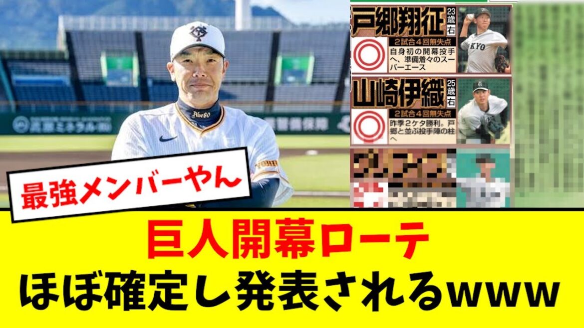 【最強】巨人、開幕ローテがほぼ確定し発表されるwwwwwww 【最強】巨人、開幕ローテがほぼ確定し発表されるwwwwwww