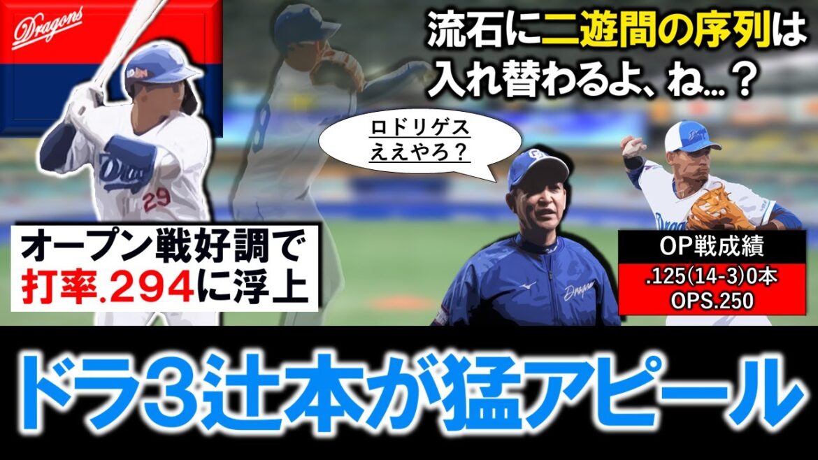 【さ、流石にねぇ...？】中日ドラフト３位ルーキー『辻本倫太郎』がオープン戦好調で打率.２９４に浮上！育成の『クリスチャン・ロドリゲス』が圧倒的に多く起用されている中で、二遊間の序列は変わるのか！？