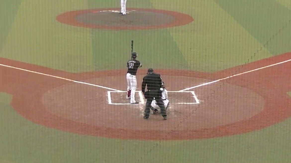 かなり長打力ありそうな石塚綜一郎 ホームラン性のファールの後ヒットを放つ（2024年3月8日 オープン戦 千葉ロッテマリーンズ対 福岡ソフトバンクホークス）