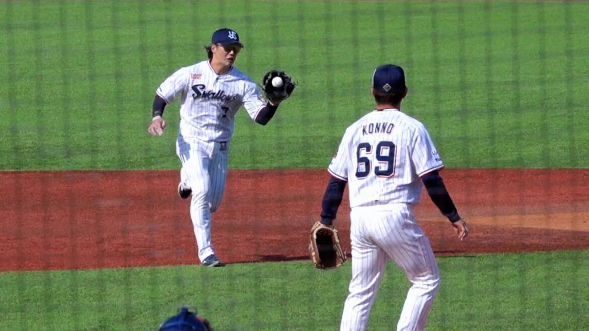 堅守が光る！長岡秀樹、ショートで安定感抜群の守備！2024/03/14 オープン戦 東京ヤクルトスワローズ 神宮球場