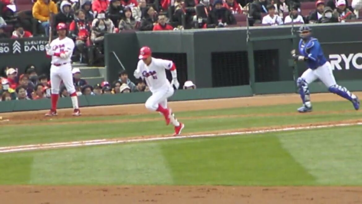 【アウトと思ったら・・・】広島カープ 小園 海斗のバッティングフォーム_2024030902