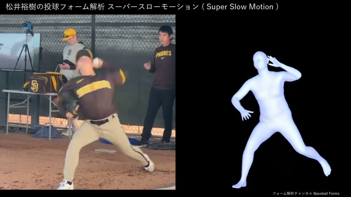 松井裕樹の投球フォーム解析 スローモーション 2024年 パドレス 投球練習 【左正面から】