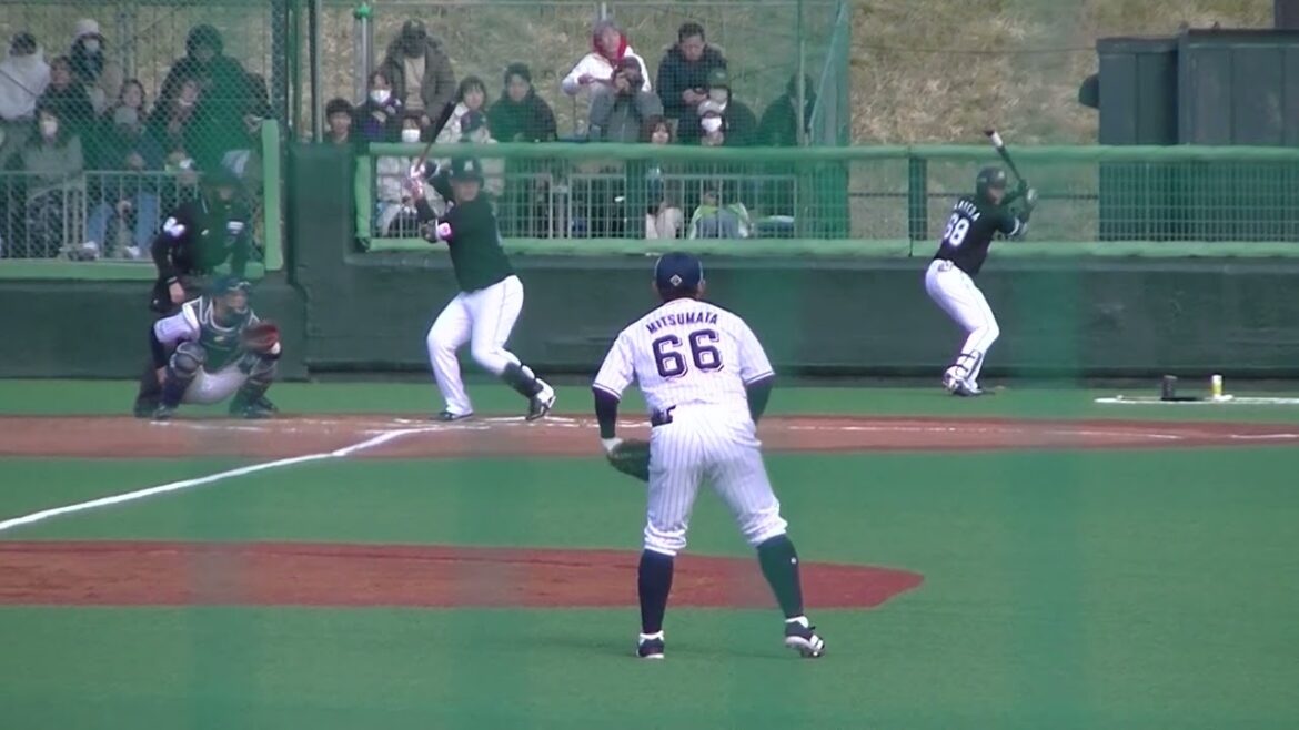 千葉ロッテ上田希由翔 菅野剛士アウトの後 村山亮介が四球を選ぶ2024年3月9日 春季教育リーグヤクルトスワローズ対 千葉ロッテマリーンズ