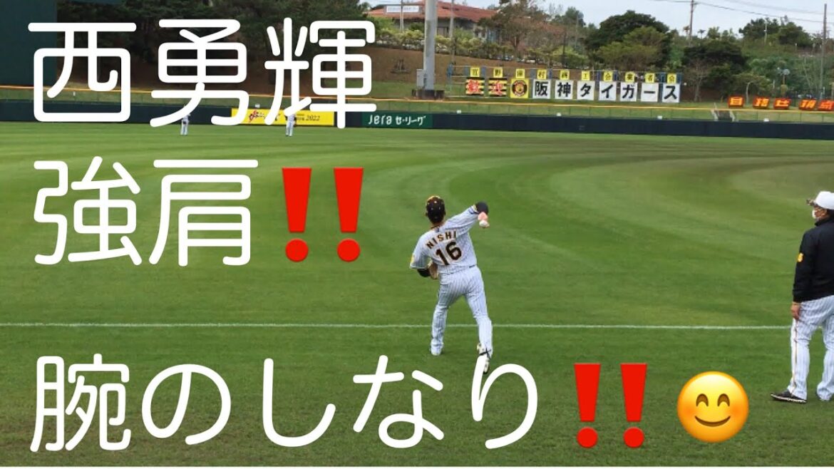 西勇輝投手の強肩！遠投の時の腕のしなりがすごい‼️