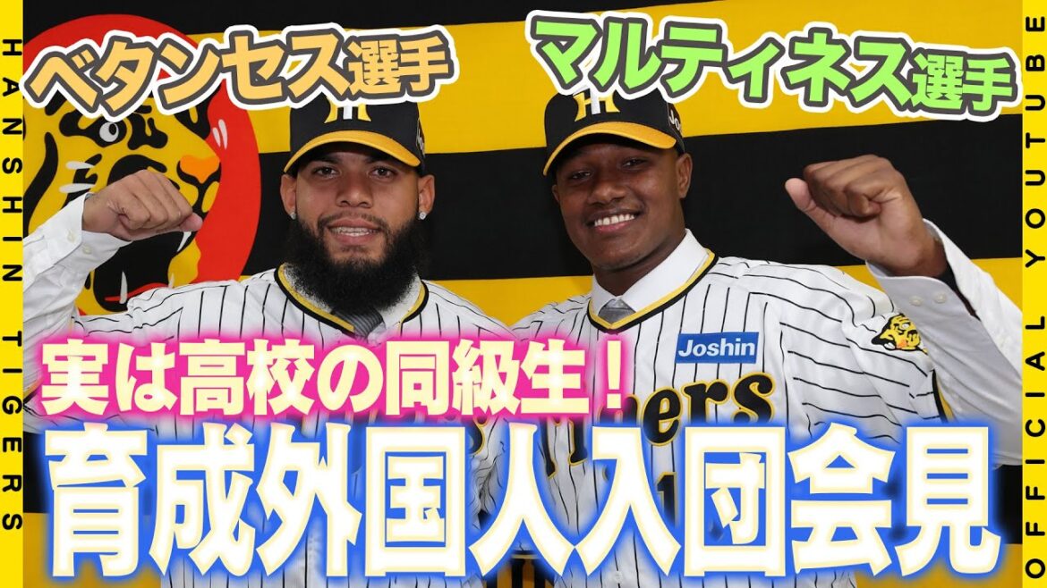 Hanshin-Tigers: 【入団会見】新育成外国人選手#ベタンセス 選手&#マルティネス 選手が甲子園で初練習!!タイガースの一員に加わった2人は同級生!? 【入団会見】新育成外国人選手#ベタンセス 選手&#マルティネス 選手が甲子園で初練習!!タイガースの一員に加わった2人は同級生!?