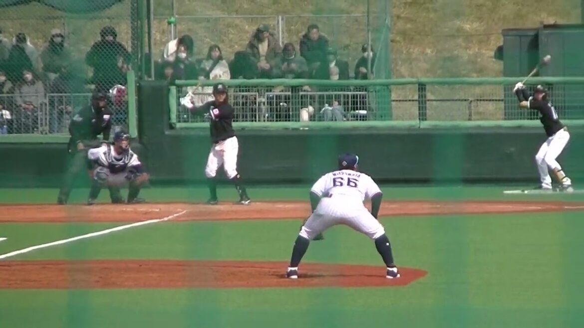 マリーンズ植田将太がホームランを放つ2024年3月9日 春季教育リーグヤクルトスワローズ対 千葉ロッテマリーンズ