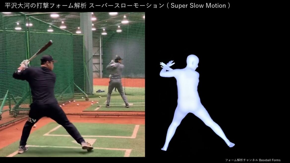 平沢大河の打撃フォーム解析 スローモーション 千葉ロッテ 打撃練習 【横背面から】