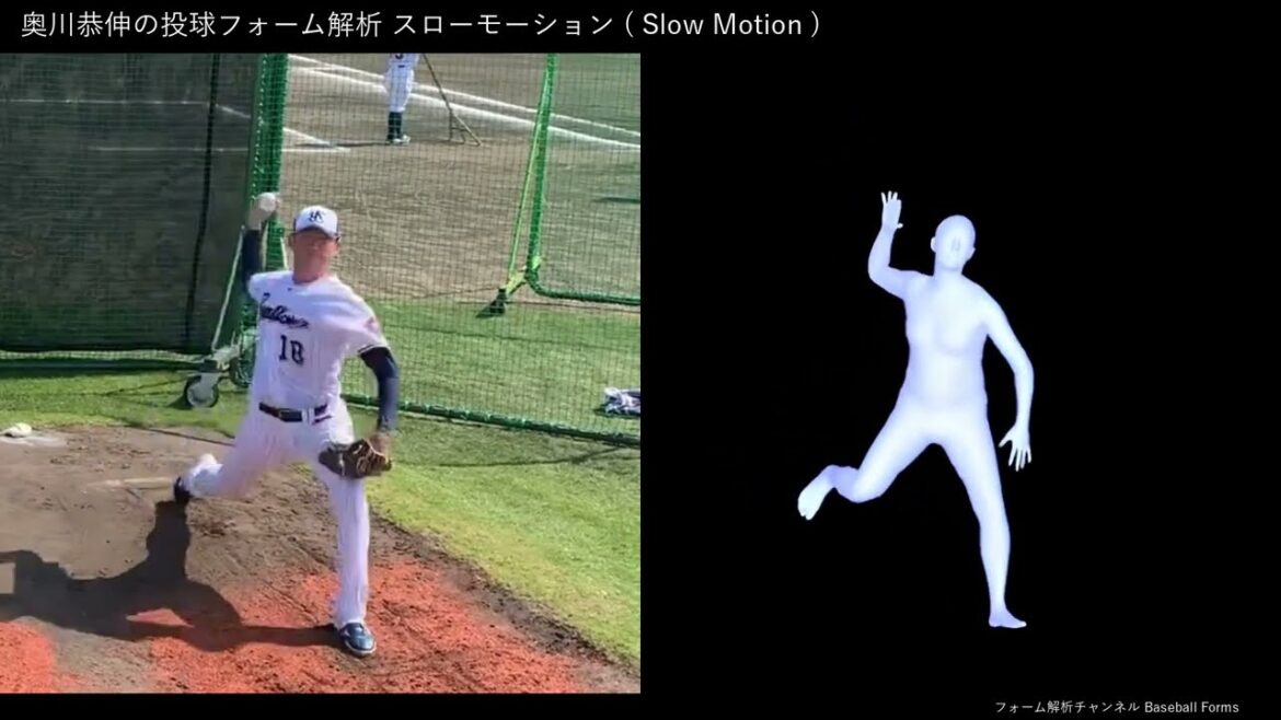 奥川恭伸の投球フォーム解析 スローモーション 2024年投球練習 【上から】