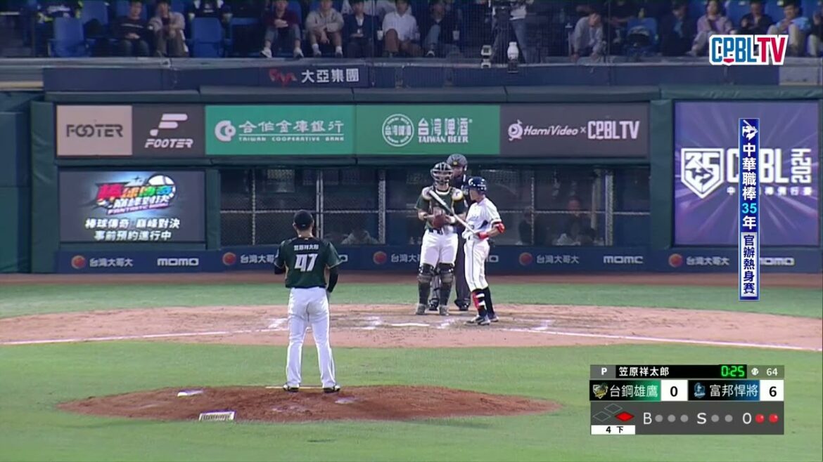 03/27 台鋼 VS 富邦 四局下，笠原祥太郎急踩煞車，連續送出兩次三振，止住失分