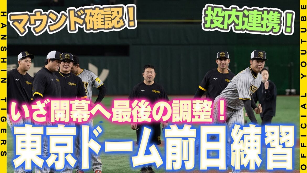 Hanshin-Tigers: 【最終調整】いざ開幕へ!東京ドームで全体練習を行いました!投手陣はマウンドを確認!野手陣は打球の見え方やフェンスを入念にチェック!! 【最終調整】いざ開幕へ!東京ドームで全体練習を行いました!投手陣はマウンドを確認!野手陣は打球の見え方やフェンスを入念にチェック!!