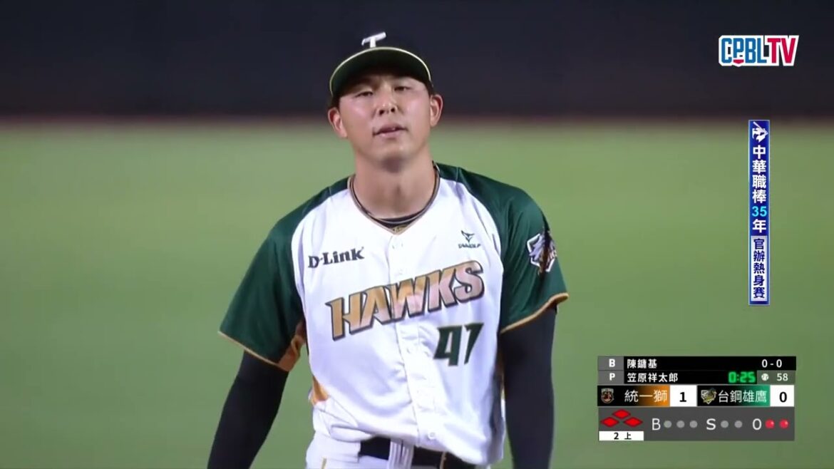 03/20 統一 VS 台鋼 二局上，笠原祥太郎即時回穩，連抓兩個出局數結束半局，將傷害降到最低