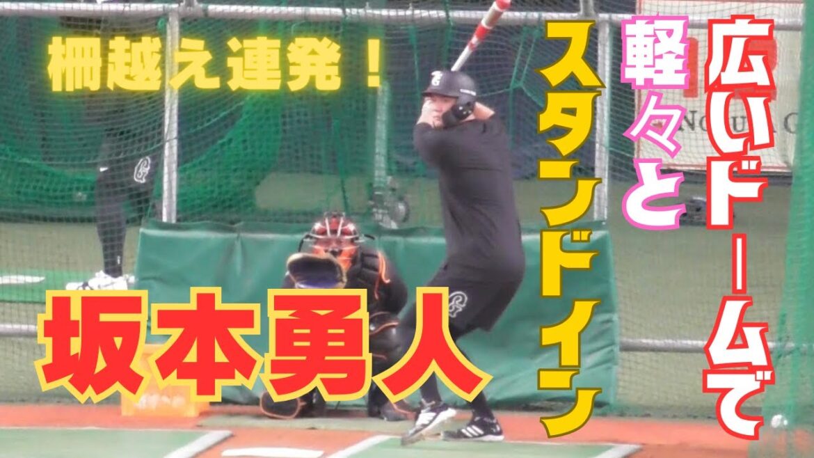 【柵越え】力強いスイングでバッティング練習をする坂本勇人
