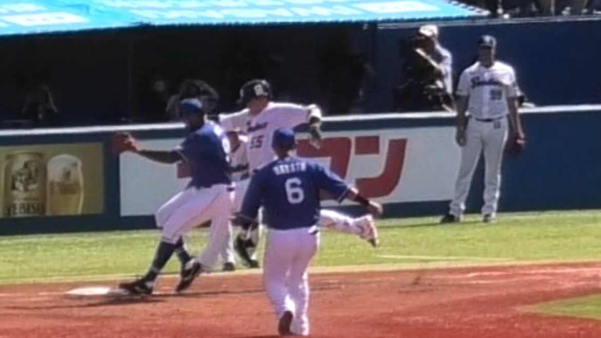 -2024.03.31-【NPB】１回裏 メヒア ベースカバーの一塁を踏めずにピンチ拡大 リクエストも失敗 中日ドラゴンズ（vs東京ヤクルト）