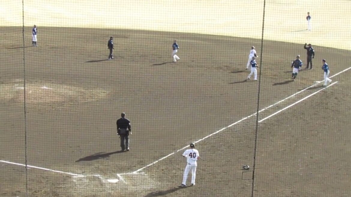 中山礼都 打ち損じもレフトへ落ちるヒットとなる（春季リーグ 読売ジャイアンツ対 西武ライオンズ2024年3月10日）