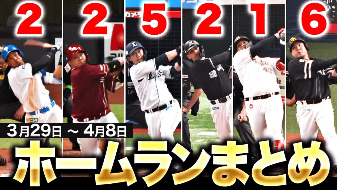 【3/29-4/8】本塁打“全18弾”まとめ『F=2 E=2 L=5 M=2 B=1 H=6』