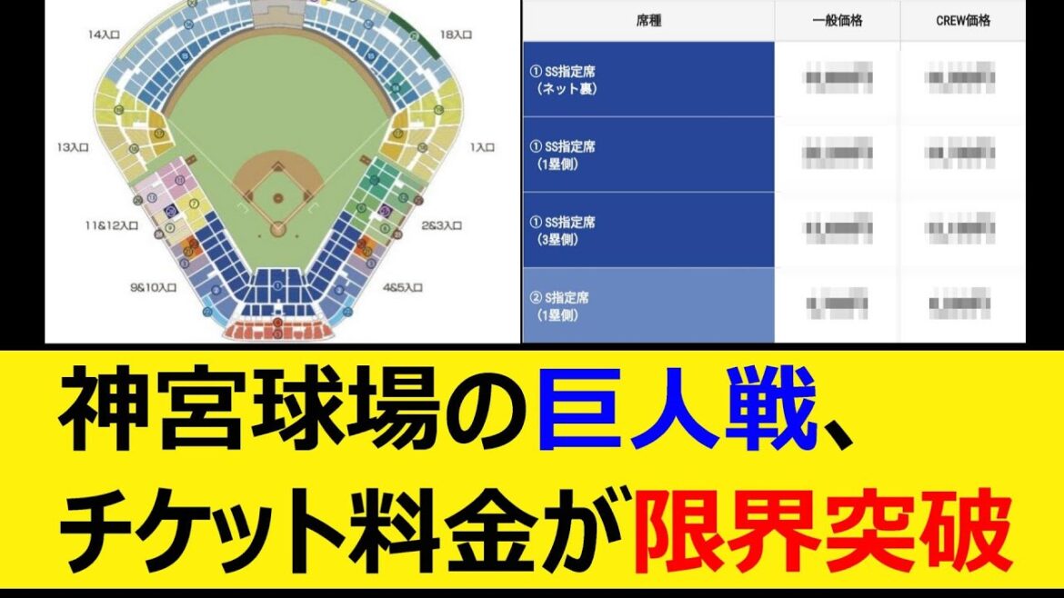 神宮球場の巨人戦、チケット料金が限界突破【プロ野球、なんJ、なんG反応】【2ch、5chまとめ】【読売ジャイアンツ、ジャイアンツ、東京ヤクルトスワローズ】