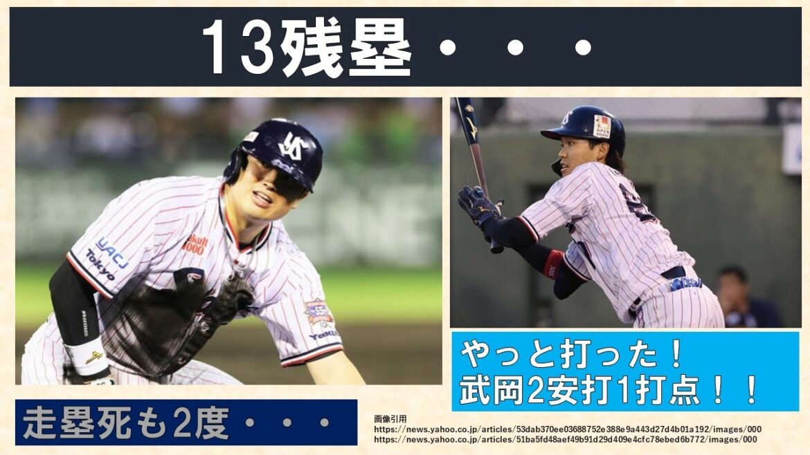 【13残塁・・・】武岡がやっと打った！の2安打1打点も打線繋がらず　小澤粘り切れず【走塁死も2度】2024-GAME9