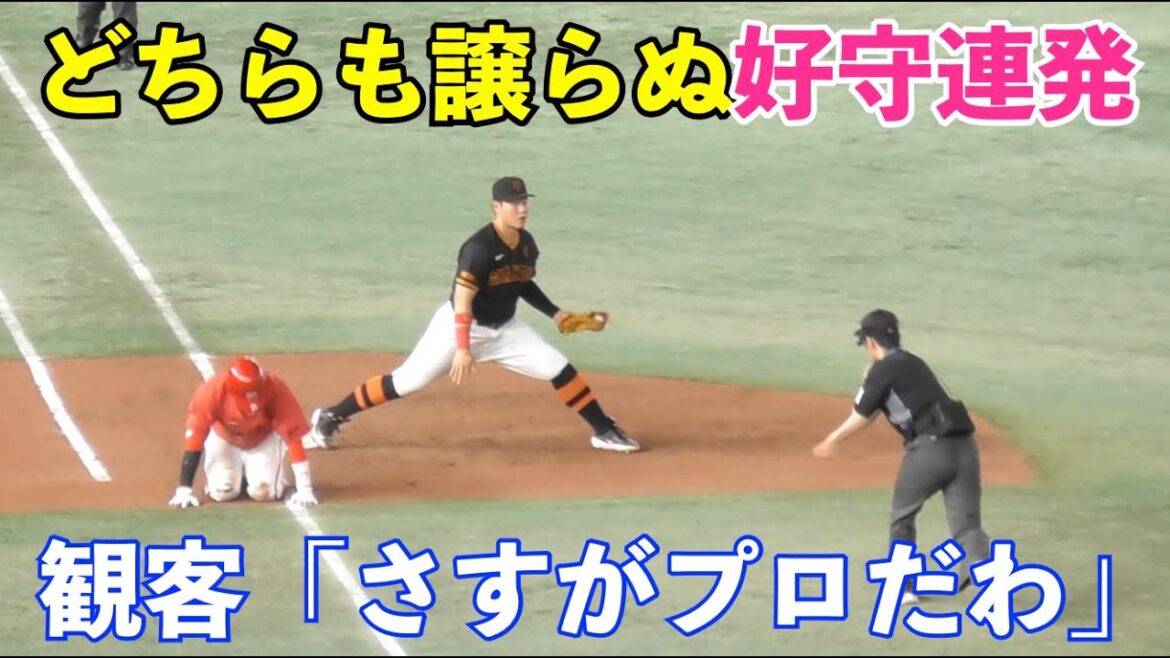 両軍激アツすぎる好守続出に場内大興奮！広島菊地選手に引けを取らない矢野選手の好プレーに巨人ファンも思わず「うまい」の声も！巨人vs広島 好プレー