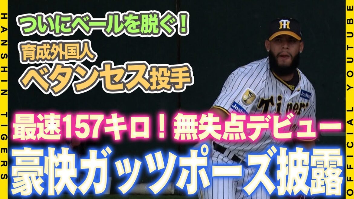 【鳴尾浜通信】育成外国人#ベタンセス 投手が来日初登板！最速157キロを披露し満員の鳴尾浜球場を沸かせました！#ベタンセスポーズ にも注目です！
