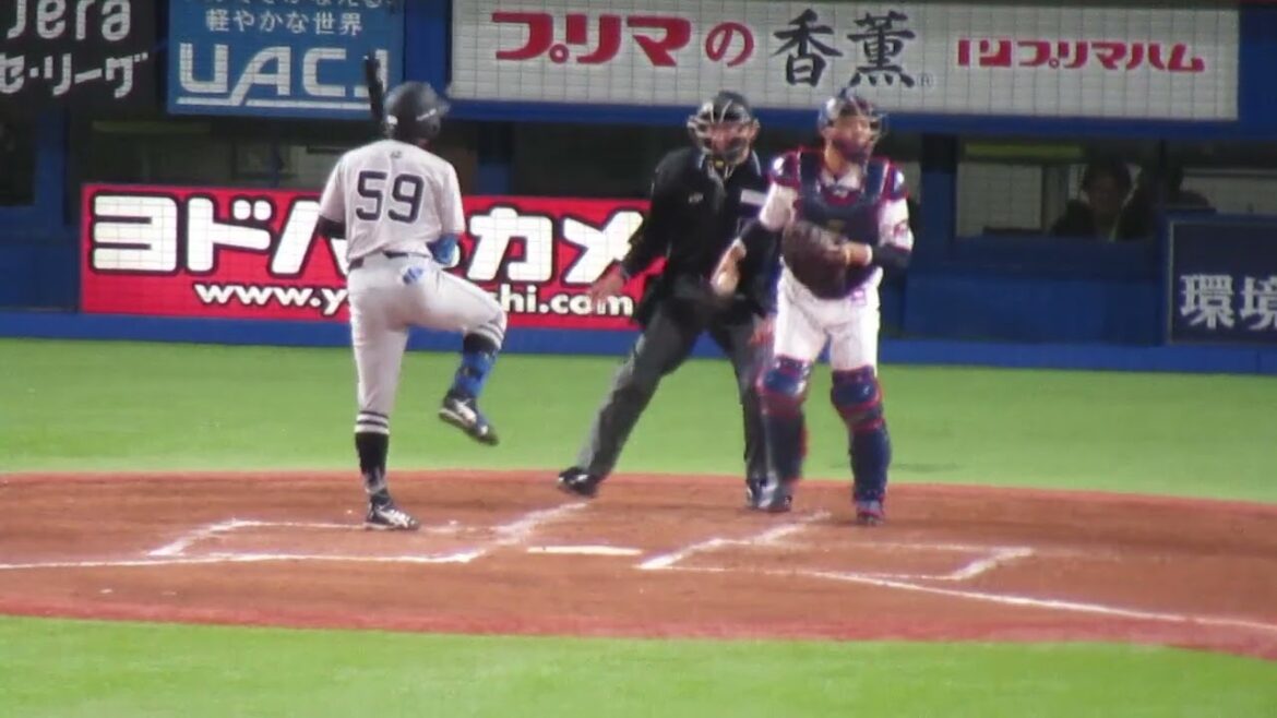 8年目 松原聖弥（明星大）の打撃フォームをセンター方向から（ ヤクルトスワローズ対 読売ジャイアンツ2024年4月11日）