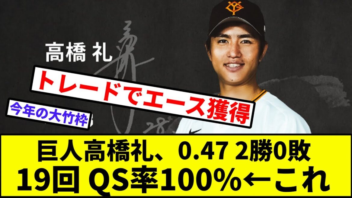 【トレード大成功】巨人高橋礼、0.47 2勝0敗 19回 QS率100%【なんJ反応】【プロ野球反応集】【2chスレ】【1分動画】【5chスレ】【ベイスターズ】【ヤクルト】【阪神】【中日】【カープ】