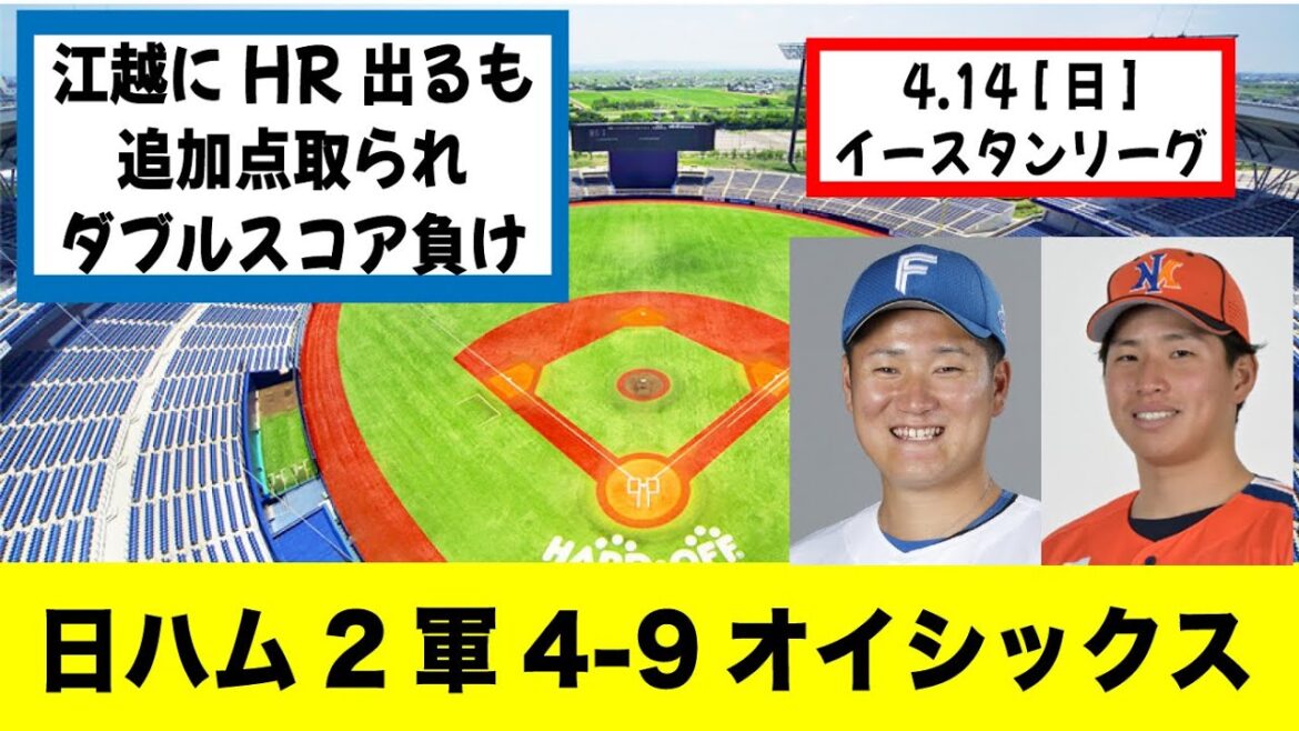 4/14 イースタン 日ハム(2軍)負け 4-9 オイシックス【野球ニュース】江越にHR出るもダブルスコア負け 野村佑希打率4割超え中