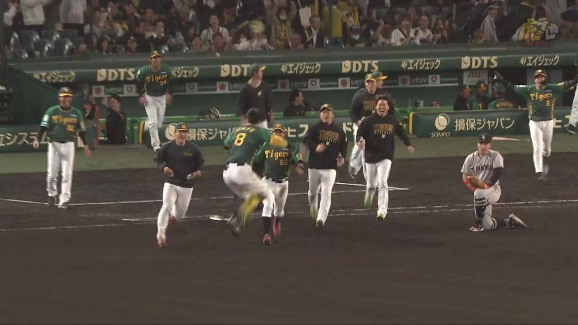 【劇的】延長10回裏、#佐藤輝明 選手がライトへサヨナラタイムリーヒット！今季初のサヨナラ勝利で勝率５割到達！【2024/4/18Ｔ－Ｇ】