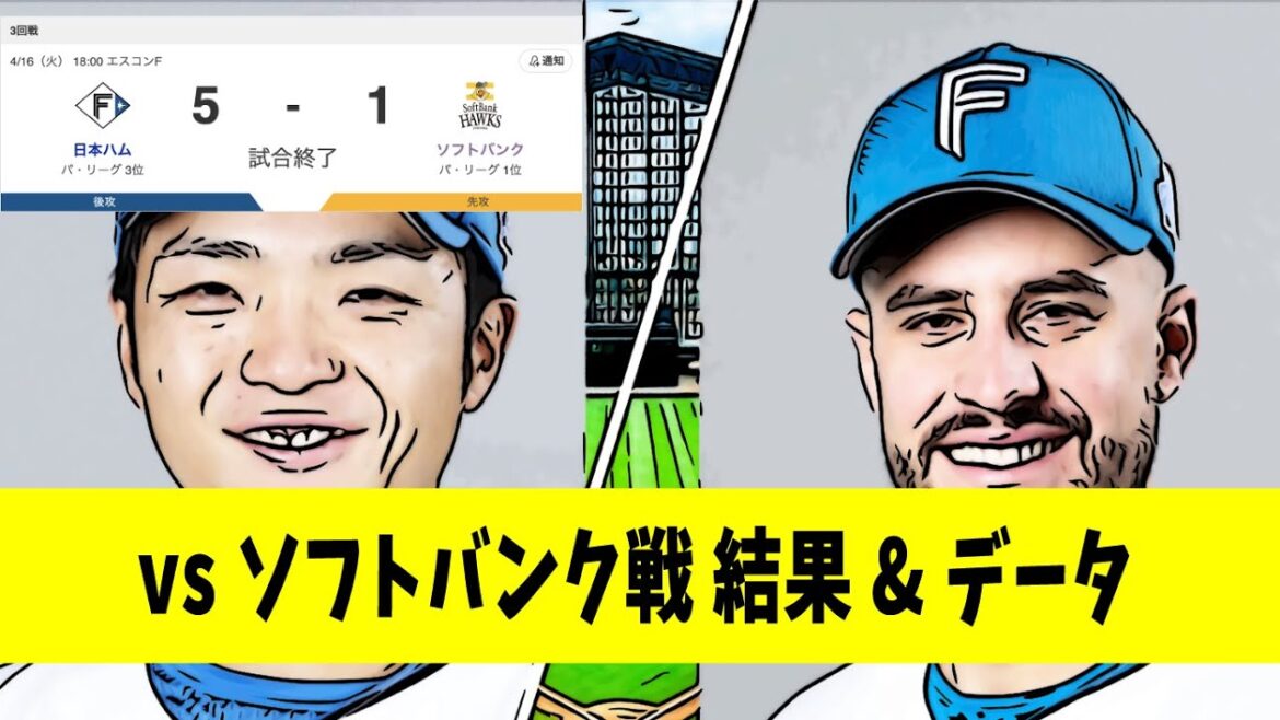 4/16 日ハム（勝ち）vsソフトバンク試合結果解説　勝：F山崎福也/敗：SB有原航平　郡司3ランHR、伏見、マルティネスタイムリー【プロ野球ニュース】
