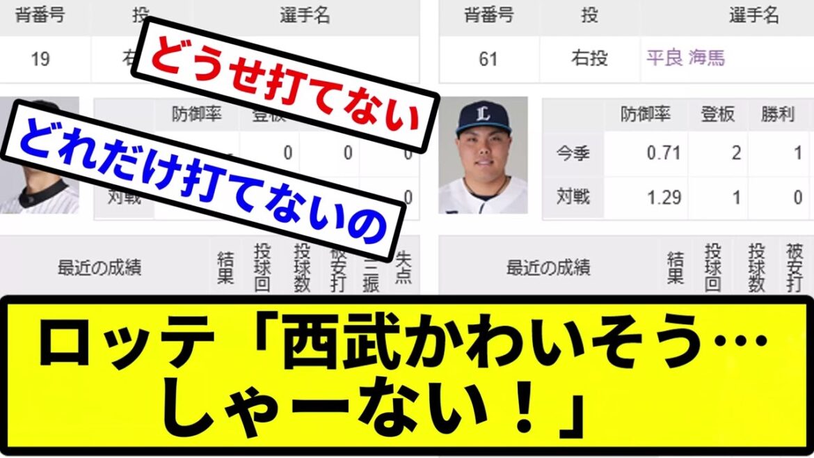 【これが配慮や】ロッテ「西武が5連敗で山川にバカにされてボロボロだ…しゃーないな！」【プロ野球反応集】【2chスレ】【1分動画】【5chスレ】