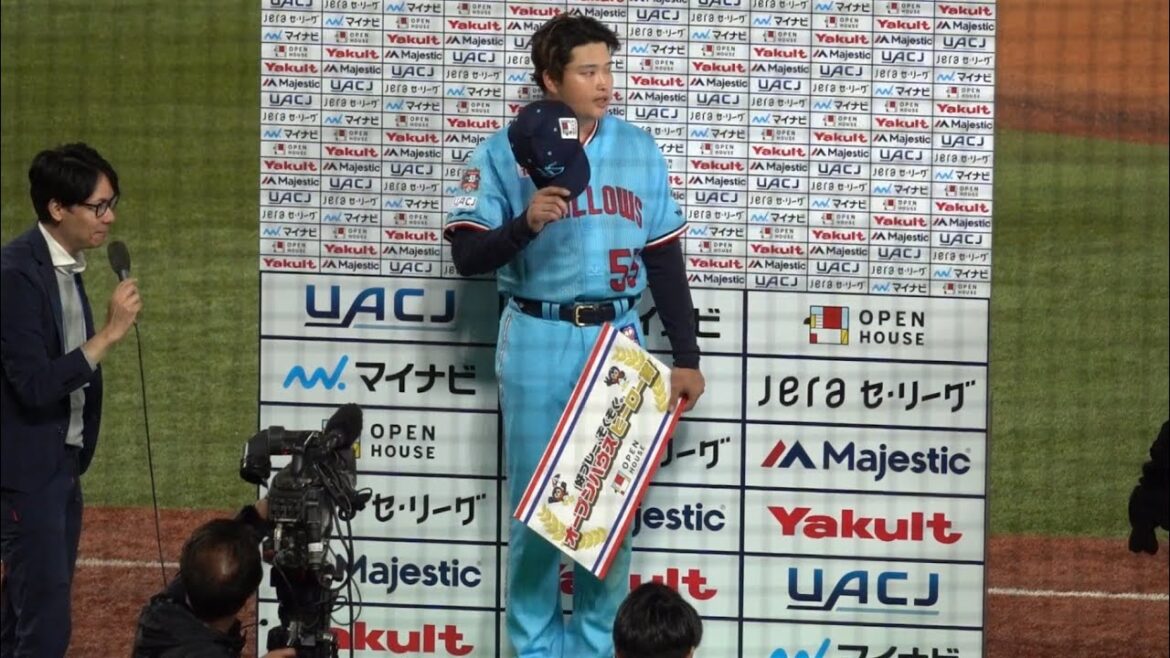 神宮球場第1号ホームランを打った村上宗隆のヒーローインタビュー！東京ヤクルトスワローズ 2024/04/19