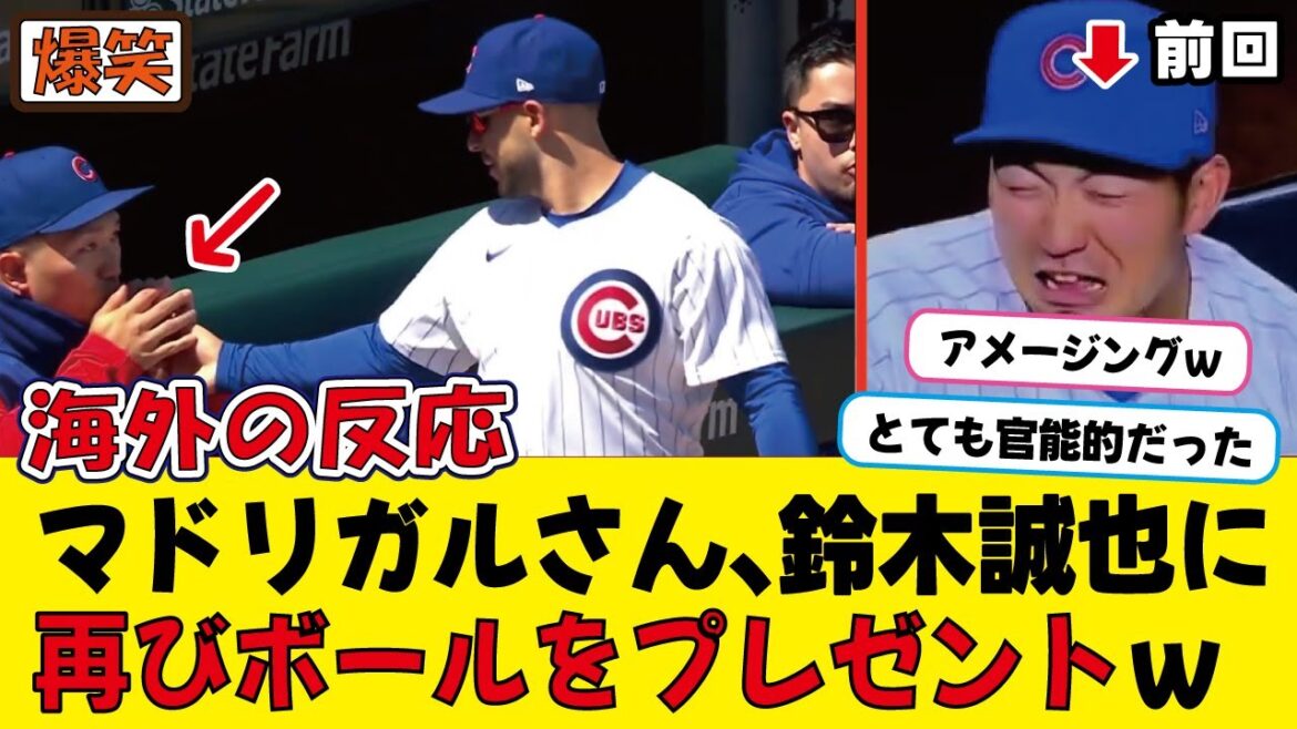 鈴木誠也、またボールを貰って海外ファン爆笑！【海外の反応】