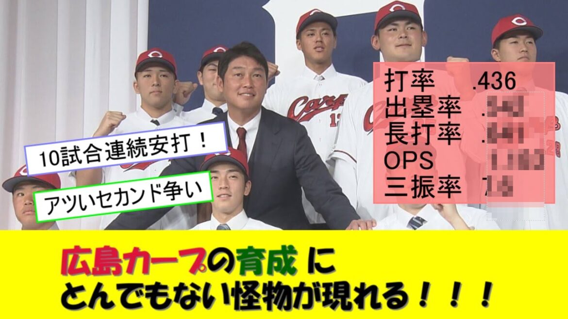 広島カープの育成新人、１０試合連続安打で打率.436wwww