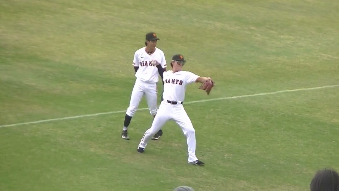 岡田悠希や舟越秀虎が試合前 壁当てしてて楽しそう（2024年4月18日  読売ジャイアンツ対 日本ハムファイターズ 2軍）