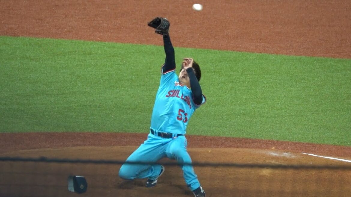 長谷川宙輝 久しぶりの1軍登板で伊藤光の打球に襲われる 東京ヤクルトスワローズ 2024/04/21