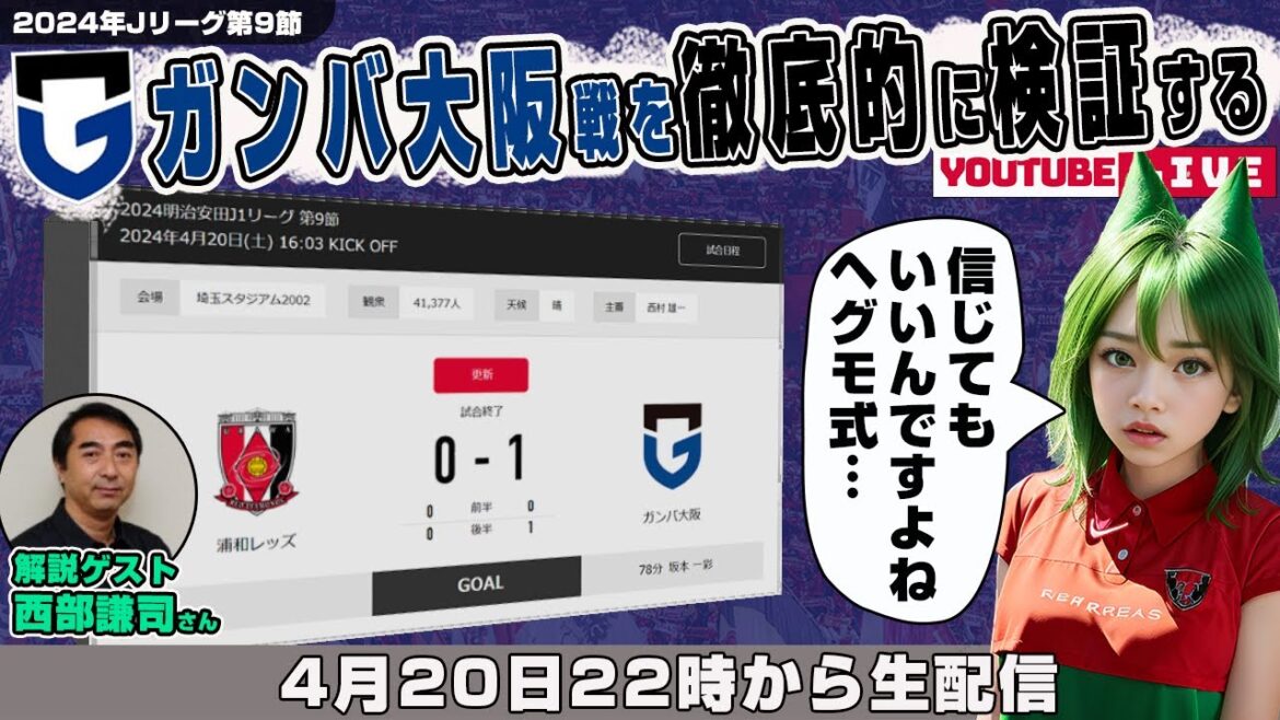 西部謙司さんとJ1リーグ第9節「浦和レッズvsガンバ大阪」を徹底的に振り返るライブ配信