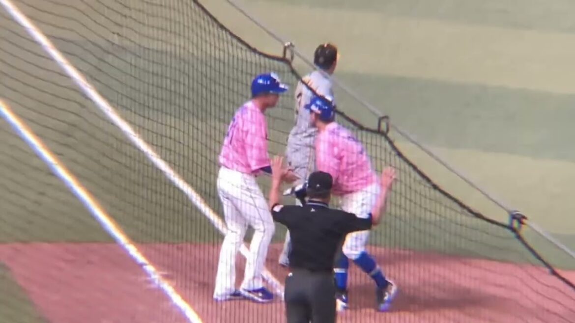 ヒットを打ち直倫とタッチする周平(2024/4/13)