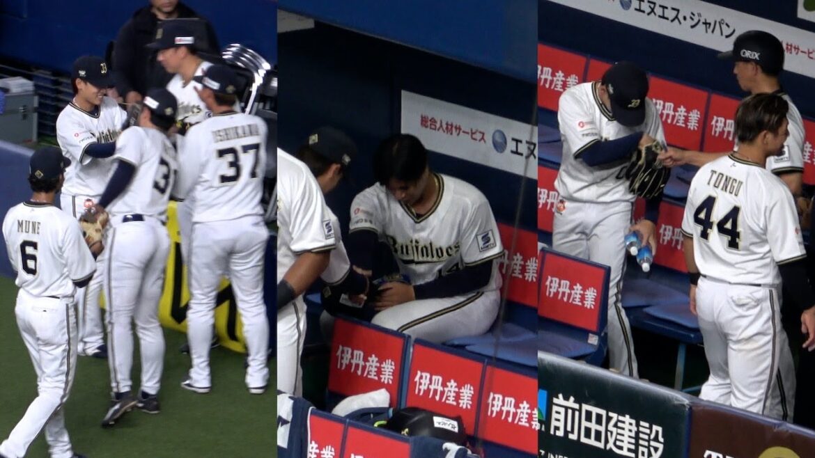 好守備をしたっぽいライト渡部遼人、ベンチのみんなや田口コーチに褒められニコニコ、宇田川とは握手！