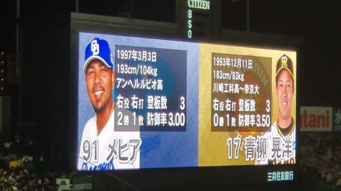 20240418　青柳メヒア！明日翌日･予告先発投手の発表【阪神タイガースvs中日ドラゴンズ】7回ｳﾗ終了後@阪神甲子園球場･ﾚﾌﾄ外野