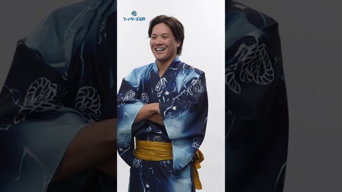 【超ファイターズ浴衣 受注受付中！】しゃけまるをあしらった「超ファイターズ浴衣」を全10選手が着用して撮影！先行して、昨年の投票企画「超夏男グランプリ」で優勝した伏見選手の撮影の様子をご紹介！