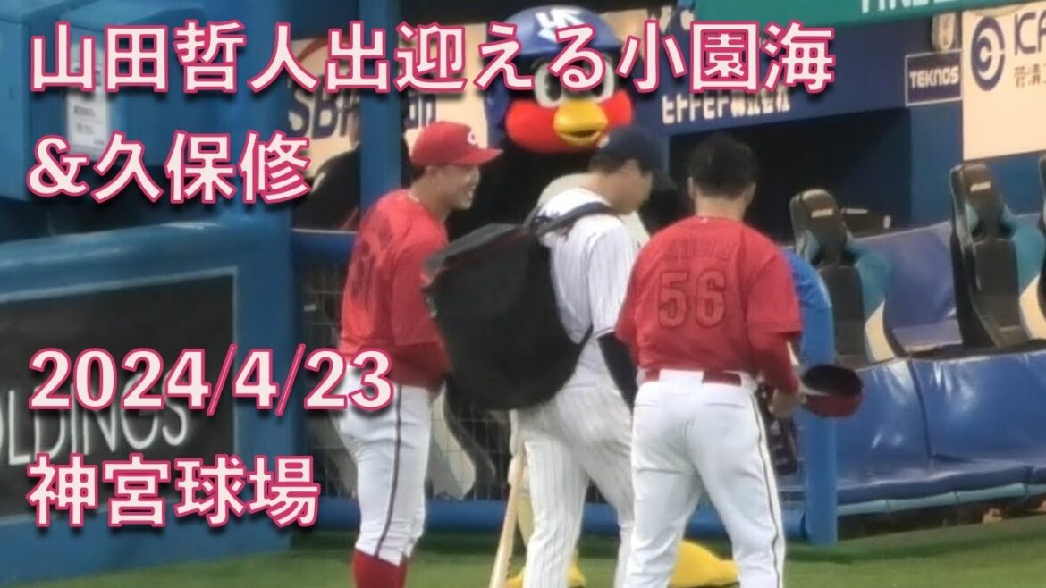山田哲人の復帰を出迎えるカープ小園海斗&久保修  2024/4/23