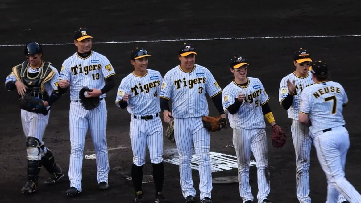 【勝利のハイタッチ】最後は岩崎が締めた！阪神タイガースが逆転勝ちで2連勝！首位キープ&貯金最多5！2024.4.28