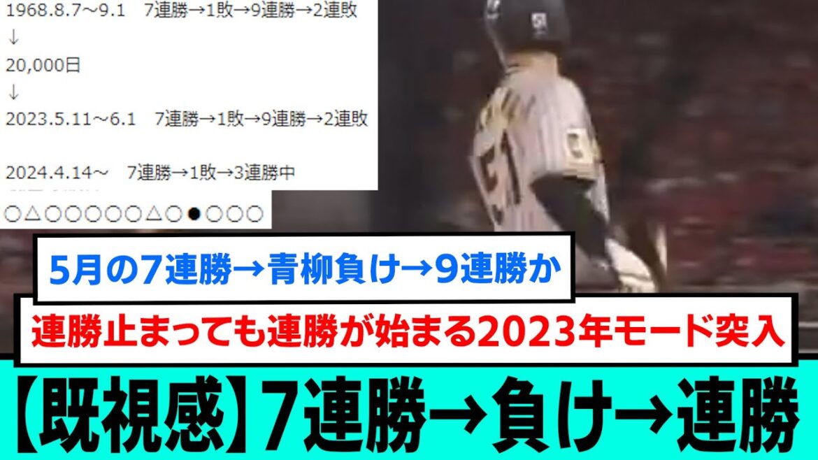 【既視感】7連勝→負け→連勝開始【阪神タイガース/プロ野球/なんJ2ch5chスレまとめ/セリーグ/ノイジー4安打/坂本誠志郎/村上頌樹/2024年4月30日】